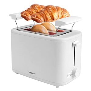 toaster 2 slice, white 1.5″ wide slot 2 slice toaster with 7 bread shade settings and warming rack, defrost/reheat/stop function, removable crumb tray