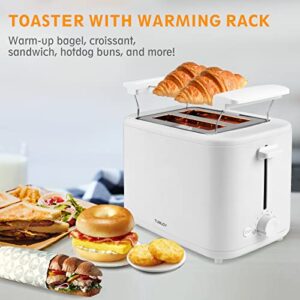 Toaster 2 Slice, White 1.5" Wide Slot 2 Slice Toaster with 7 Bread Shade Settings and Warming Rack, Defrost/Reheat/Stop Function, Removable Crumb Tray