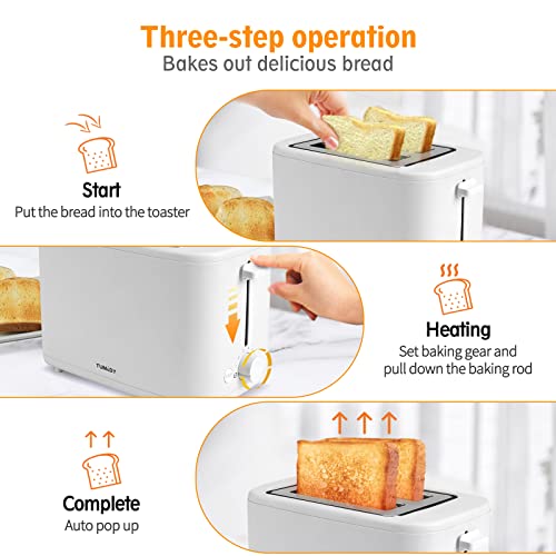 Toaster 2 Slice, White 1.5" Wide Slot 2 Slice Toaster with 7 Bread Shade Settings and Warming Rack, Defrost/Reheat/Stop Function, Removable Crumb Tray