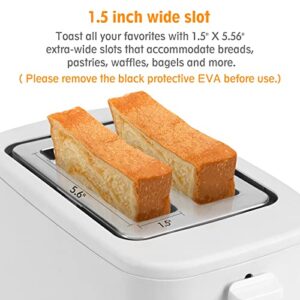 Toaster 2 Slice, White 1.5" Wide Slot 2 Slice Toaster with 7 Bread Shade Settings and Warming Rack, Defrost/Reheat/Stop Function, Removable Crumb Tray