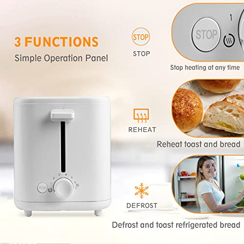 Toaster 2 Slice, White 1.5" Wide Slot 2 Slice Toaster with 7 Bread Shade Settings and Warming Rack, Defrost/Reheat/Stop Function, Removable Crumb Tray