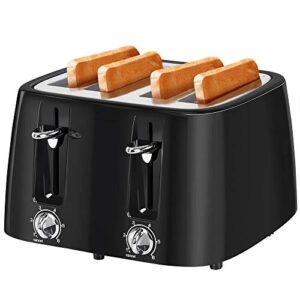 prepameal 4 slice toaster bagel toaster small bake toaster with 6 browning setting, cancel function, extra wide slots, for bagels, waffles, breads, puff pastry, snacks (4-slice, black)