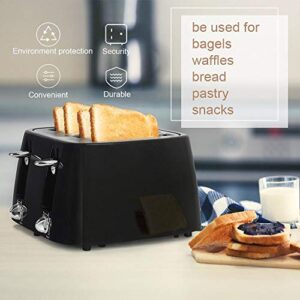 prepAmeal 4 Slice Toaster Bagel Toaster Small Bake Toaster with 6 Browning Setting, Cancel Function, Extra Wide Slots, for Bagels, Waffles, Breads, Puff Pastry, Snacks (4-Slice, Black)