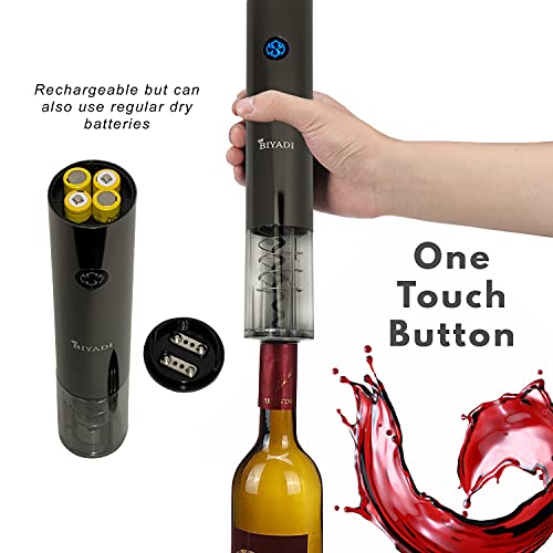 BIYADI Electric Wine Opener Set - Rechargeable Wine Bottle Opener - Automatic Electric Corkscrew Opener for Wine with Foil Cutter, Wine Pourer, Vacuum Stopper, and USB charger - Wine Lover Gift Set