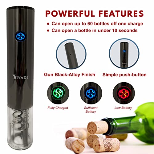 BIYADI Electric Wine Opener Set - Rechargeable Wine Bottle Opener - Automatic Electric Corkscrew Opener for Wine with Foil Cutter, Wine Pourer, Vacuum Stopper, and USB charger - Wine Lover Gift Set