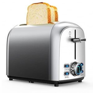 Toaster 2 Slice, Extra Wide Slot Bread Toaster with 7 Shade Settings & Removable Crumb Tray, Stainless Steel 2 Slice Toaster with Bagel Defrost Reheat Cancel Function and LED Display 850W 120V