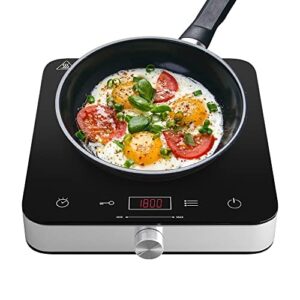 cooktron 1800w single countertop portable induction cooktop, temperature controls, electric hot burner with timer, safety lock, easy to clean, knob, black (aamus-ct-fs-ic321-3)