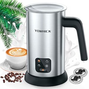 yowhick milk frother, 4-in-1 electric milk steamer stainless steel,10.1oz/300ml large capacity, automatic hot/cold foam maker and milk warmer for latte, cappuccinos, macchiato, hot chocolate,120v