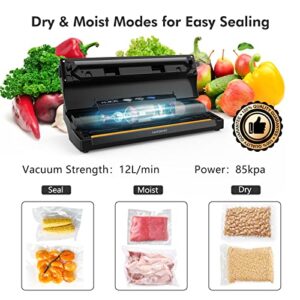 KOIOS Vacuum Sealer Machine, 85Kpa Automatic Food Sealer for w/Starter Kit, Dry&Moist Modes, With Up To 40 Consecutive Seals, Compact Design (Black)