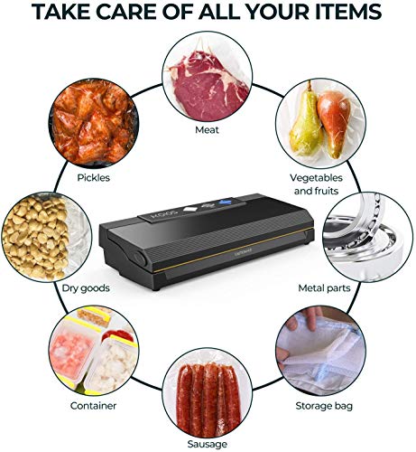 KOIOS Vacuum Sealer Machine, 85Kpa Automatic Food Sealer for w/Starter Kit, Dry&Moist Modes, With Up To 40 Consecutive Seals, Compact Design (Black)