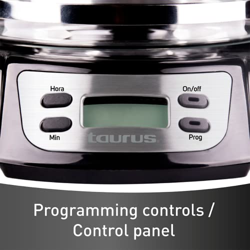 Taurus| Velvet Digital| Programmable Digital Coffee Maker for 24 Hours with Permanent Filter| (700 Watts)| Glass|Black