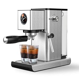conzie dual espresso machine, 20 bar fast heating latte & cappuccino coffee maker with milk frother steam wand, 1.2l water tank, 1400w, stainless steel, silver