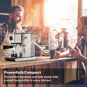 CONZIE Dual Espresso Machine, 20 Bar Fast Heating Latte & Cappuccino Coffee Maker With Milk Frother Steam Wand, 1.2L Water Tank, 1400W, Stainless Steel, Silver