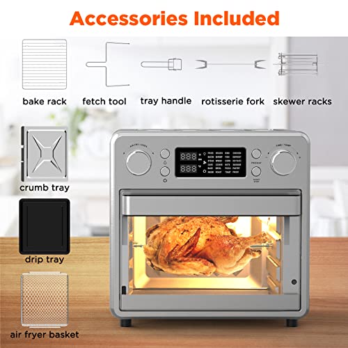 Air Fryer Toaster Oven Combo Countertop Convection Ovens - 24-in-1 Air fry, Bake, Broil, Toast, Roast, Dehydrate, Defrost and More Functions, 15L/15.9QT Capacity, 10 Accessories, LCD Display, Stainless Steel