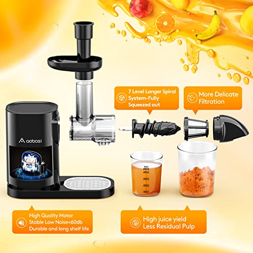 Cold Press Juicer, AAOBOSI Slow Masticating Juice Extractor for Fruit and Vegetable - Delicate Crushing Without Filtering - Juicer Machines with Quiet Motor/Reverse Function/Brush, Black