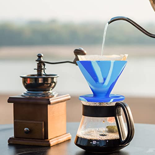 Qullai The Original JavaFlex Premium Foldable Silicone Pour Over Coffee Maker and Storage Pouch. Uses #2 V60 Cone Coffee Filters