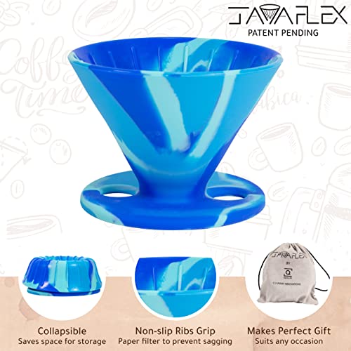 Qullai The Original JavaFlex Premium Foldable Silicone Pour Over Coffee Maker and Storage Pouch. Uses #2 V60 Cone Coffee Filters