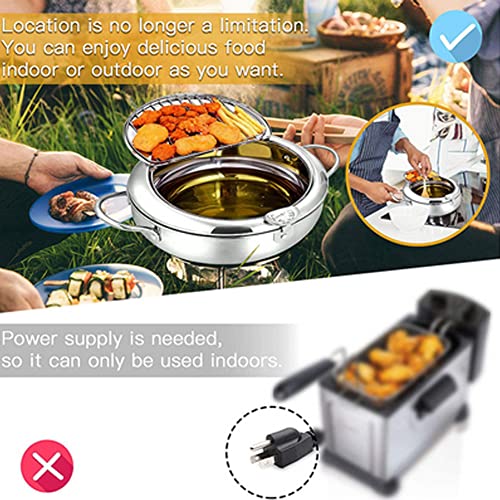 Wrqqwsy 9.45inch Deep Fryer Pot(°F), 3.4L Japanese Tempura Small Deep Frying Pot with Fahrenheit Thermometer, 304 Stainless Steel Deep Fryer with Oil Draining Rack for Tempura chips, Fries, Fish, and Chicken
