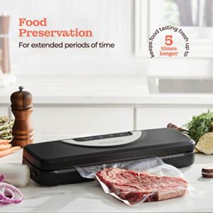 Superior Vacuum Sealer Machine, Food Sealer with Built-in Cutter with Dry, Gentle, Moist, Cycles. for Food Packing, Preservation, Sous-Vide, Starter Kit Includes 5 Bags 8x10", Roll 8x118", Sealer Hose