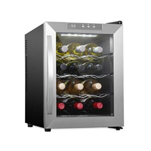 schmécké 12 bottle thermoelectric wine cooler/chiller – stainless steel – counter top red & white wine cellar w/digital temperature, freestanding refrigerator smoked glass door quiet operation fridge