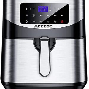 Acezoe Stainless Steel 7.4 QT Digital Air Fryer 1700-Watt with 9 Preset Cooking Functions, LED Touchscreen, Non-Stick Coating, 43 Recipes, Easy to Clean, Auto Shut-Off