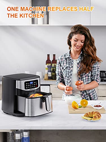 Acezoe Stainless Steel 7.4 QT Digital Air Fryer 1700-Watt with 9 Preset Cooking Functions, LED Touchscreen, Non-Stick Coating, 43 Recipes, Easy to Clean, Auto Shut-Off