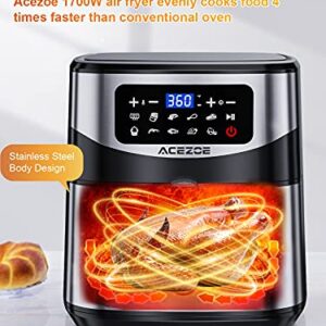 Acezoe Stainless Steel 7.4 QT Digital Air Fryer 1700-Watt with 9 Preset Cooking Functions, LED Touchscreen, Non-Stick Coating, 43 Recipes, Easy to Clean, Auto Shut-Off