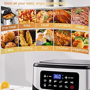 Acezoe Stainless Steel 7.4 QT Digital Air Fryer 1700-Watt with 9 Preset Cooking Functions, LED Touchscreen, Non-Stick Coating, 43 Recipes, Easy to Clean, Auto Shut-Off