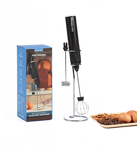 COLPRODUCT – Kitchen tool. Rechargeable drink mixer electric handheld. Milk frother for coffee, bubble tea, chocolate, frappe, and cocktail maker and scrambled eggs. Two mini whisk included.