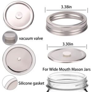 ziHenryDa Fermenting Lids, Vacuum seal cap Compatible with FoodSaver Vacuum Sealer, Food Storage/fermentation lids/Freshness Mason Jar Vacuum Seal Lid,6 set stainless Steel Lids+Accessory Hose,86mm