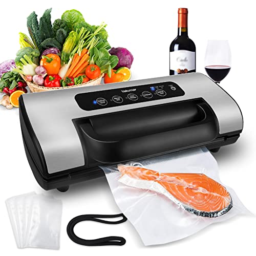 Food Vacuum Sealer Machine, Vakumar 3206 patented handle food vacuum sealer, 80kPa super suction force, used more than 200 times will not overheat, with dry / wet 5 kinds of vacuum function suitable for home and commercial use