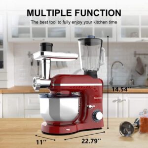 Nurxiovo 3 in 1 Stand Mixer, 850W Tilt-Head 6.5QT Kitchen Food Mixer, 6 Speed with Pulse Electric Mixer, Multifunction Standing Mixers, Meat Blender and Juice Extracter Red