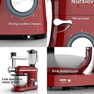 Nurxiovo 3 in 1 Stand Mixer, 850W Tilt-Head 6.5QT Kitchen Food Mixer, 6 Speed with Pulse Electric Mixer, Multifunction Standing Mixers, Meat Blender and Juice Extracter Red