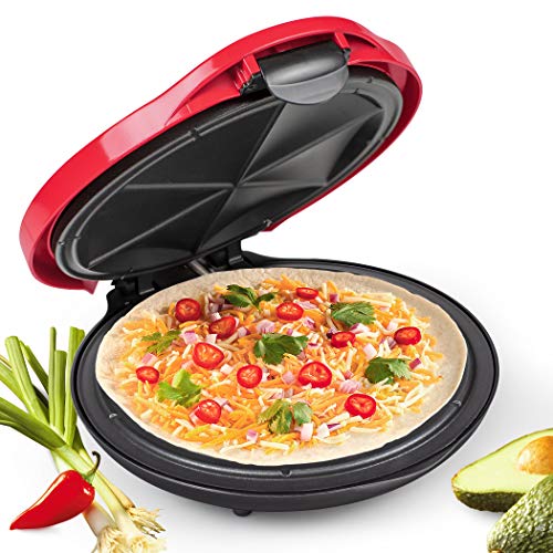 Taco Tuesday 10-Inch 6-Wedge Electric Deluxe Quesadilla Maker with Stuffing Latch, 10 inch, Red
