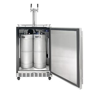 Kegco Kegerator 24" Wide Dual Tap Black/Stainless Steel Undercounter Beer Dispenser HK38BSU-2