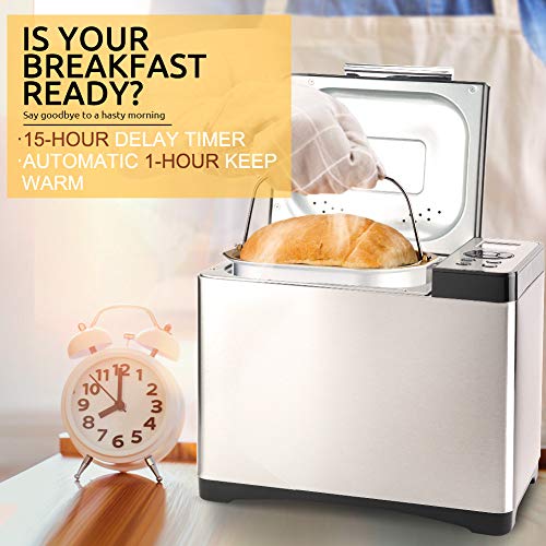 Secura Bread Maker Machine 2.2lb Stainless Steel Toaster Makers 650W Multi-Use Programmable 19 Menu Settings for Home Bakery (Silver)