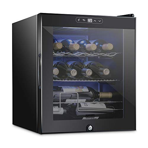 Schmecke 12 Bottle Compressor Wine Cooler Refrigerator w/Lock | Large Freestanding Wine Cellar | 41f-64f Digital Temperature Control Wine Fridge For Red, White, Champagne or Sparkling Wine - Black