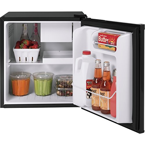 Hotpoint Mini Fridge With Freezer | 1.7 Cubic Ft. | Single-Door Design With In-Door Can Rack & Small Freezer | Small Refrigerator for the Garage, Dorm Room, or Bedroom | Energy Star Certified | Black