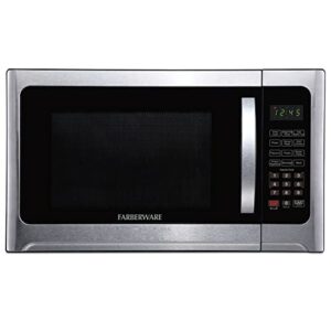 farberware countertop microwave oven 1.2 cu. ft. 1100 watt with led lighting, child lock, easy clean grey interior, stainless steel