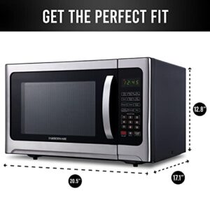 Farberware Countertop Microwave Oven 1.2 Cu. Ft. 1100 Watt with LED Lighting, Child Lock, Easy Clean Grey Interior, Stainless Steel