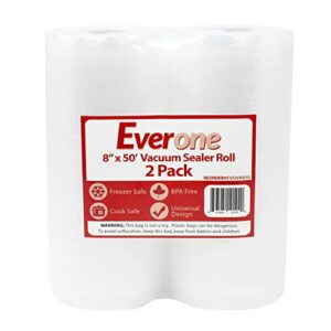 everone vacuum sealer bag roll for sous vide & food saver, 8″ x 50′, 2 count