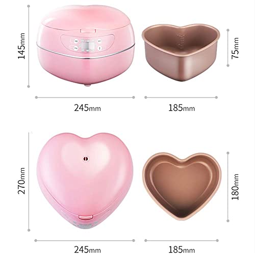 HMLH home insulation function electric steamer, mini heart-shaped dormitory rice cooker, can be cooked quickly, porridge/soup (1.8L),Pink