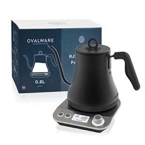 ovalware electric pour over gooseneck kettle 0.8l, variable temperature control, quick boil, smart automatic shutoff, stainless steel, fast hot water boiler, electronic pot heater, coffee/tea maker