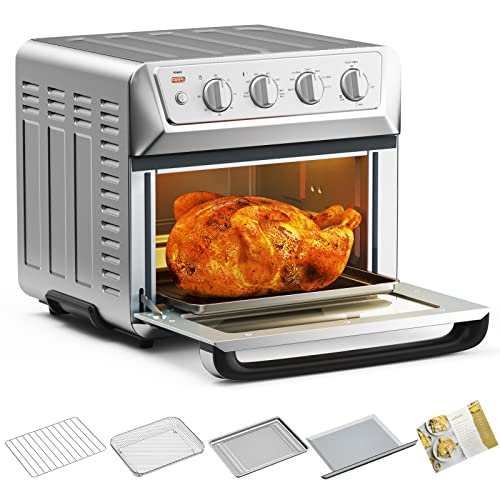 CHEFJOY Convention Toaster Oven Air Fryer 7-in-1, 21.5 QT Airfryer Toaster Oven Combo w/ Timer, Recipe, 4 Accessories Includes Pull-out Crumb Tray, Air Fry Basket & Baking Tray & Rack, Countertop Size for Oil-less Fry/Toast/Reheat