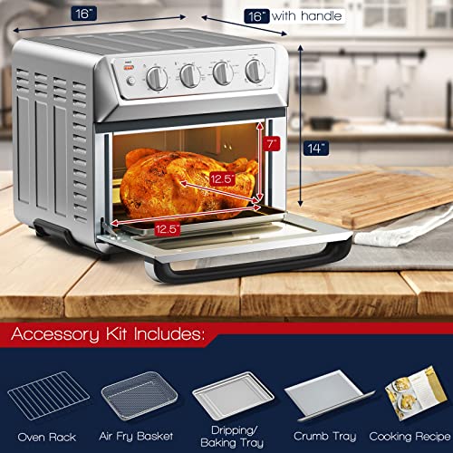 CHEFJOY Convention Toaster Oven Air Fryer 7-in-1, 21.5 QT Airfryer Toaster Oven Combo w/ Timer, Recipe, 4 Accessories Includes Pull-out Crumb Tray, Air Fry Basket & Baking Tray & Rack, Countertop Size for Oil-less Fry/Toast/Reheat