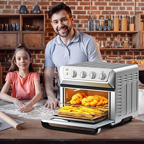 CHEFJOY Convention Toaster Oven Air Fryer 7-in-1, 21.5 QT Airfryer Toaster Oven Combo w/ Timer, Recipe, 4 Accessories Includes Pull-out Crumb Tray, Air Fry Basket & Baking Tray & Rack, Countertop Size for Oil-less Fry/Toast/Reheat