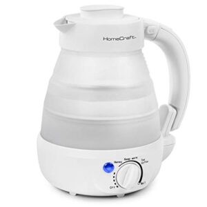homecraft hccwk6wh 0.6 liter 500-watt collapsible electric water kettle with rapid boil, folds down in seconds for portability & storage, boil-dry protection, adjustable temperature control