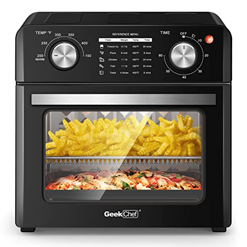 Geek Chef Air Fryer Toaster Oven with 100 Online Video Recipes,10QT, 4 Slice Toast, Countertop Oven, Warm, Broil, Toast, Bake, Air Fry, Oil-Free, Accessories Included, Black (Black Air Fryer Oven with 100 Recipes)