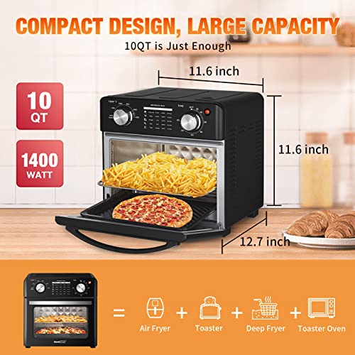 Geek Chef Air Fryer Toaster Oven with 100 Online Video Recipes,10QT, 4 Slice Toast, Countertop Oven, Warm, Broil, Toast, Bake, Air Fry, Oil-Free, Accessories Included, Black (Black Air Fryer Oven with 100 Recipes)