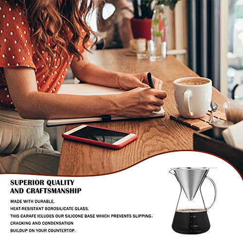 stlend Pour Over Coffee Maker Set-4 cup Borosilicate Glass Carafe with Reusable Stainless Steel Paperless Filter/Dripper, Manual Coffee Dripper for Home (21 oz/600 ml)